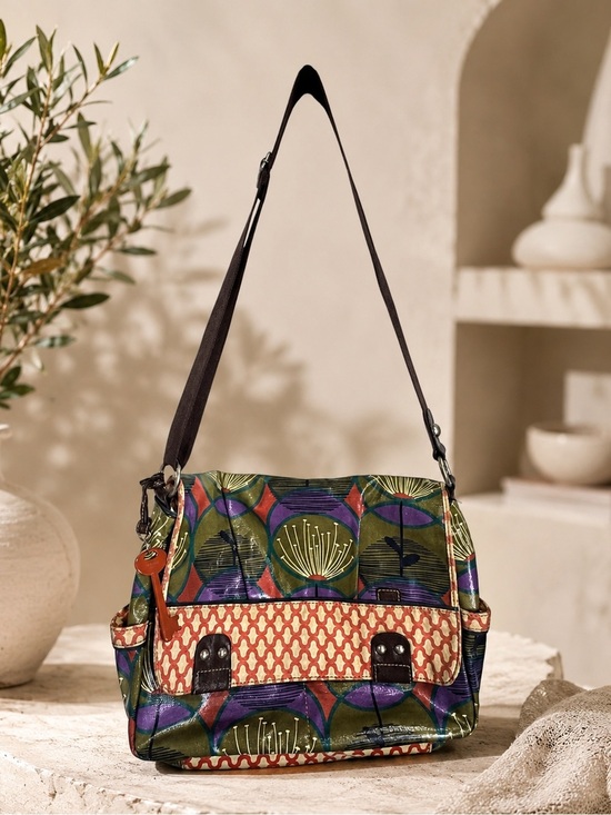 Fossil Handbags - Fossil Floral Coated Canvas Messenger Bag Boho Retro Print Shoulder Purse